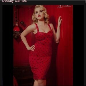 Womens Deadly Dames Vamp dress red polka dot size large